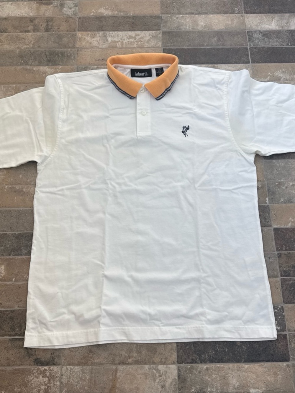 Ashworth White Polo with Tan Contrast Collar